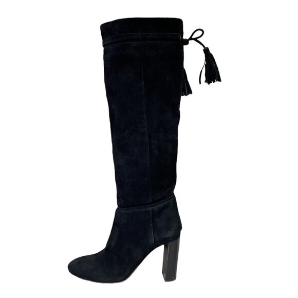 Kate Spade Shoe Over the Knee Heeled Boot Black Suede Leather 6 1/2 Medium M - Picture 1 of 16